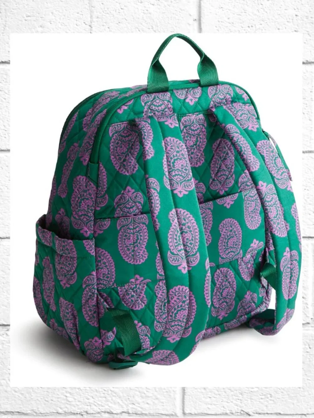 NWOT! Vera Bradley Green & Purple Paisley Quilted Backpack with Laptop Pocket